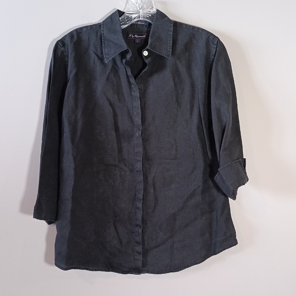 F by Faconnable 100% Linen French Design Button down Top size L